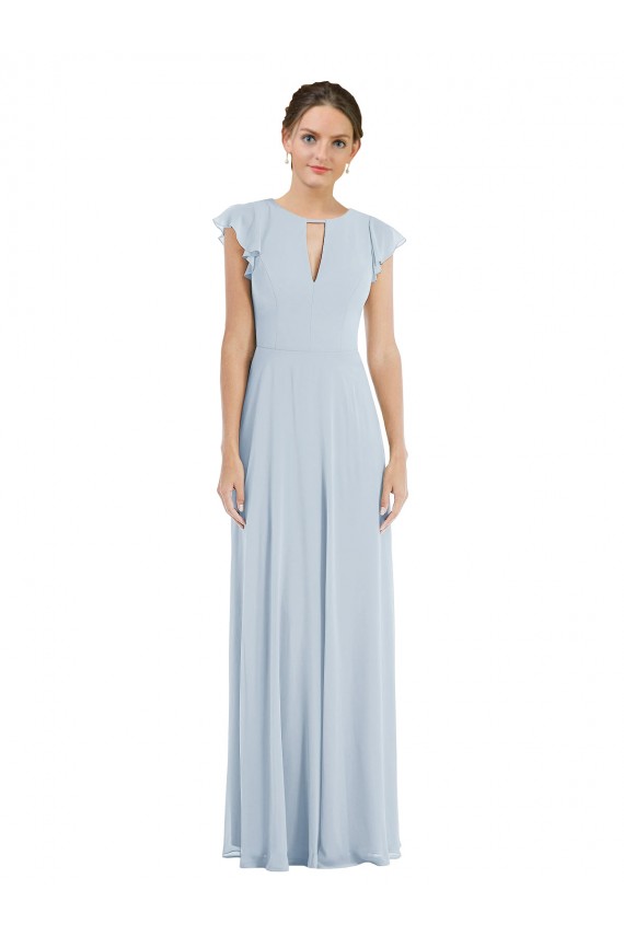 V-Back Sea Glass A-Line Bateau Neck Long Formal Dress