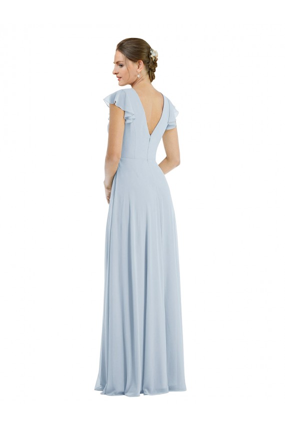 V-Back Sea Glass A-Line Bateau Neck Long Formal Dress