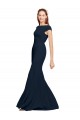 Open Back Dark Navy A-Line Boat Neck Long Formal Dress
