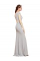 Open Back Dark Navy A-Line Boat Neck Long Formal Dress