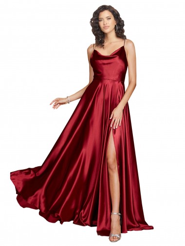 Cheap Low Back Burgundy A-Line Cowl Neck Long Black Tie Formal Dress UK