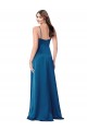 Low Back Peacock Blue A-Line Cowl Neck Long Formal Dress