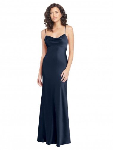 Cheap Open Back Dark Navy A-Line Cowl Neck Long Black Tie Formal Dress UK