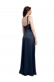 Low Back Dark Navy A-Line Cowl Neck Long Formal Dress