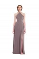 Low Back Dusty Rose A-Line Halter Neck Long Formal Dress