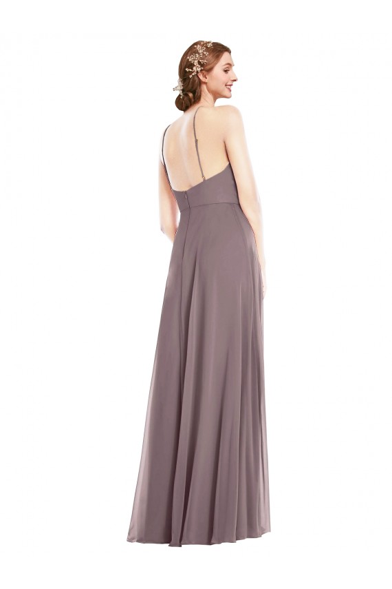 Low Back Dusty Rose A-Line Halter Neck Long Formal Dress