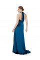Open Back Peacock Blue A-Line Halter Neck Long Formal Dress