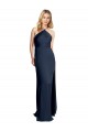 Open Back Dark Navy A-Line Halter Neck Long Formal Dress