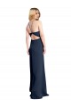 Open Back Dark Navy A-Line Halter Neck Long Formal Dress