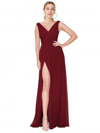 Cheap V-Back Burgundy A-Line High Neck Long Black Tie Formal Dress UK