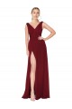 V-Back Burgundy A-Line High Neck Long Black Tie Formal Dress