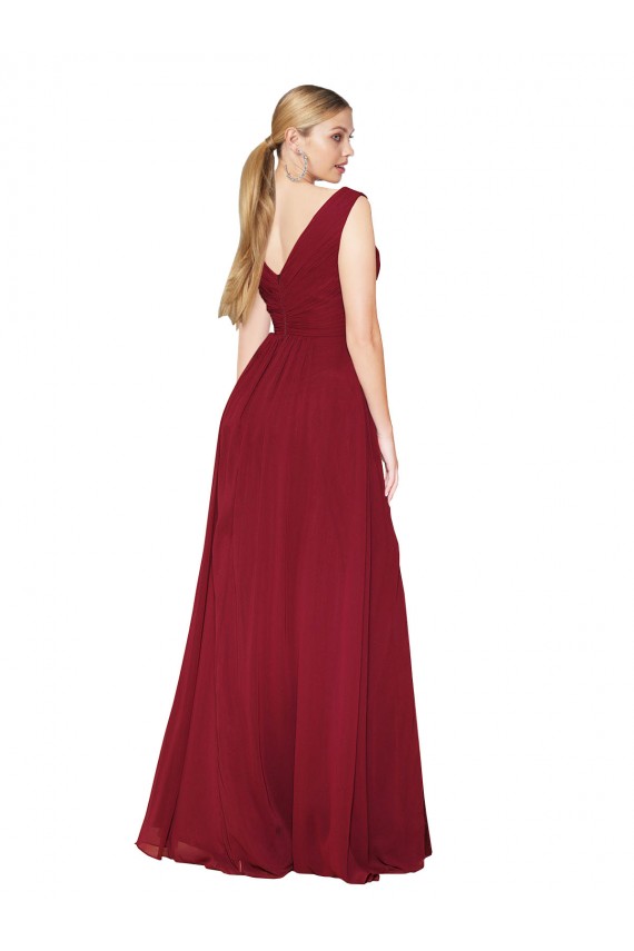 V-Back Burgundy A-Line High Neck Long Black Tie Formal Dress