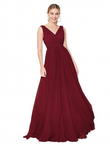 Cheap V-Back Burgundy A-Line High Neck Long Formal Dress UK