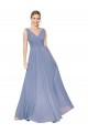 V-Back Dusty Blue A-Line High Neck Long Formal Dress