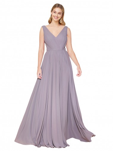 Cheap V-Back Dusty Rose A-Line High Neck Long Formal Dress UK