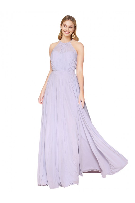 Lilac A-Line High Neck Long Formal Dress
