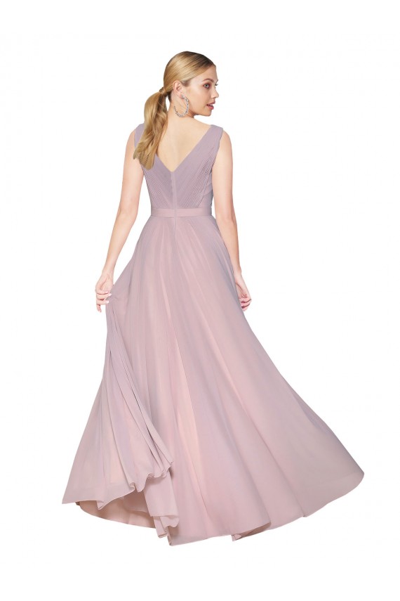 V-Back Primrose A-Line High Neck Long Formal Dress