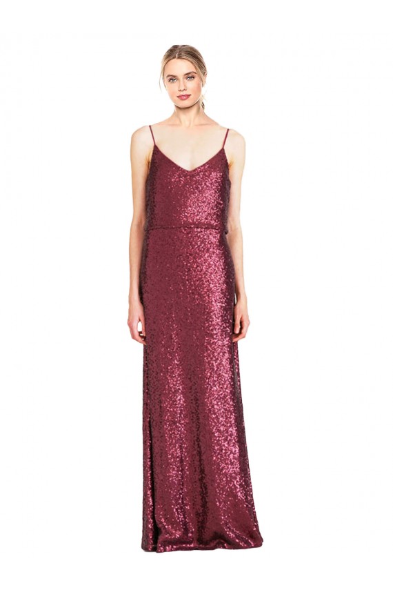 Burgundy A-Line High Neck Long Formal Dress