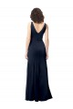 V-Back Dark Navy A-Line High Neck Long Formal Dress