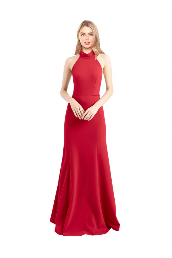 Open Back Red A-Line High Neck Long Formal Dress