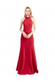 Open Back Red A-Line High Neck Long Formal Dress