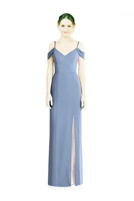 Open Back Dusty Blue A-Line Jewel Long Formal Dress