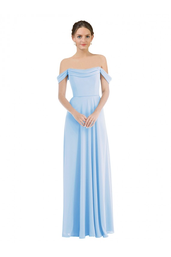 Light Sky Blue A-Line Off the Shoulder Long Formal Dress