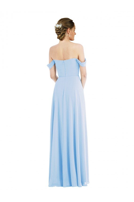 Light Sky Blue A-Line Off the Shoulder Long Formal Dress