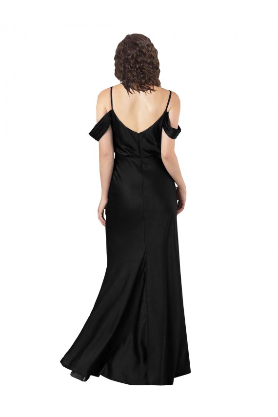 Low Back Black A-Line Off the Shoulder Long Formal Dress