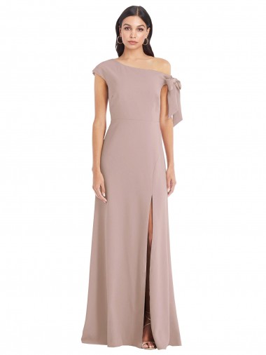 Cheap Dusty Pink A-Line Off the Shoulder Long Formal Dress UK