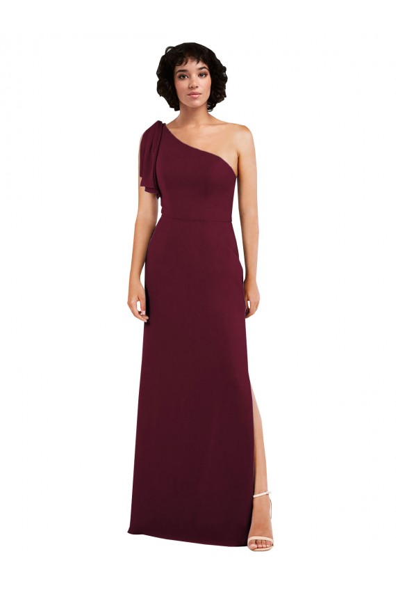 Burgundy A-Line One Shoulder Long Formal Dress