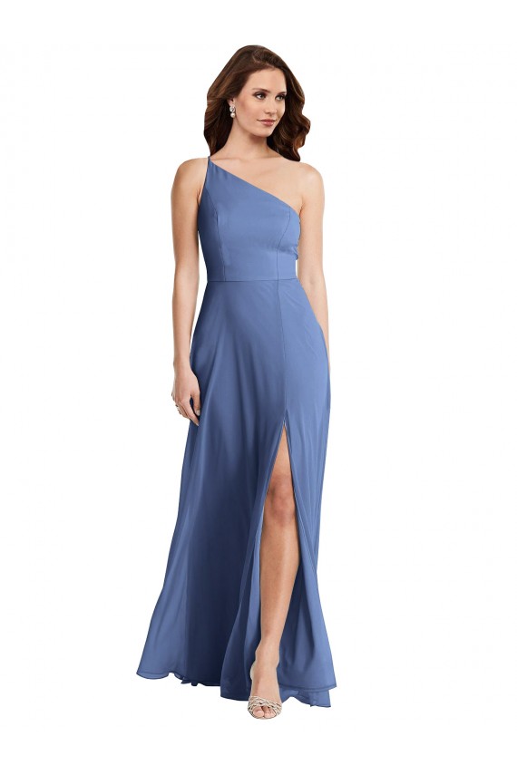 Windsor Blue A-Line One Shoulder Long Formal Dress