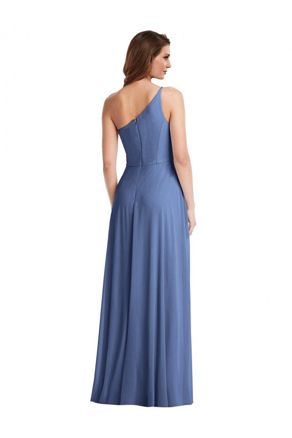 Windsor Blue A-Line One Shoulder Long Formal Dress