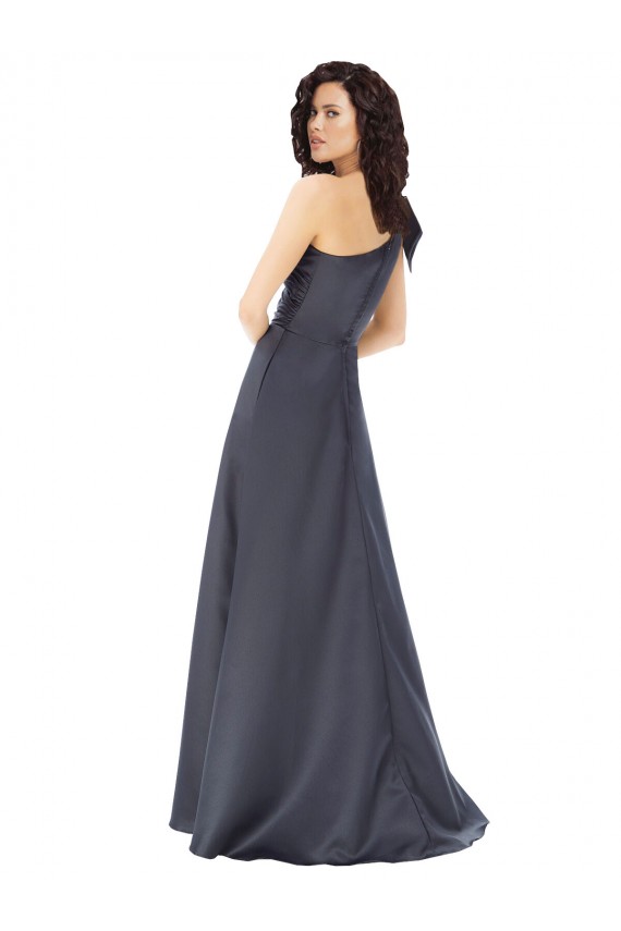 Satin A-Line One Shoulder Sleeveless Long Formal Dress