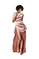 Open Back Dusty Pink A-Line One Shoulder Long Formal Dress