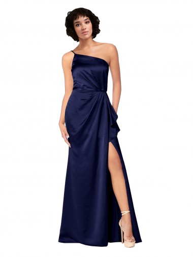 Cheap Sapphire A-Line One Shoulder Long Black Tie Formal Dress UK