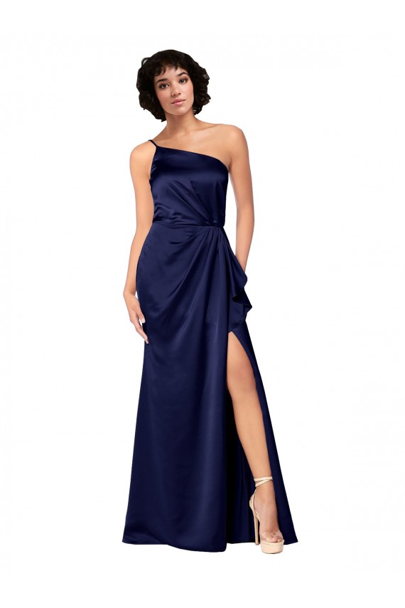 Sapphire A-Line One Shoulder Long Black Tie Formal Dress
