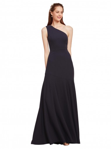 Cheap Dark Navy A-Line One Shoulder Long Formal Dress UK