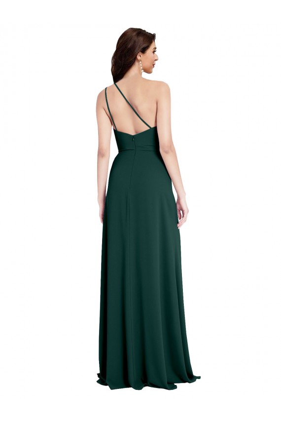 Open Back Midnight Green A-Line One Shoulder Long Formal Dress