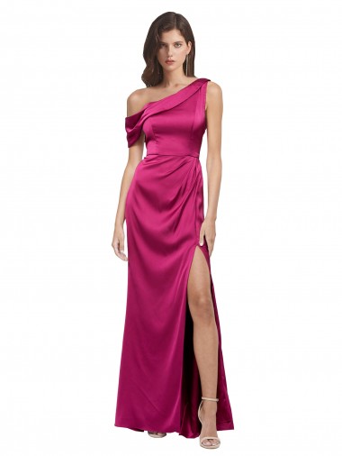 Cheap Fuchsia A-Line One Shoulder Long Formal Dress UK
