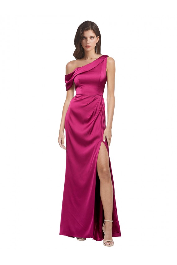 Fuchsia A-Line One Shoulder Long Formal Dress