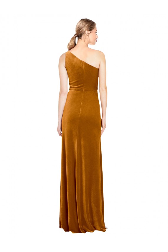 Gold A-Line One Shoulder Long Formal Dress