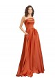 Low Back Burnt Orange A-Line Round Neck Sweep Train Formal Dress