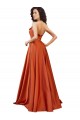 Low Back Burnt Orange A-Line Round Neck Sweep Train Formal Dress