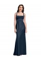 Low Back Dark Navy A-Line Square Neck Long Formal Dress