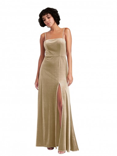 Cheap Low Back Champagne A-Line Square Neck Long Formal Dress UK