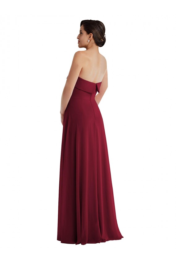 Low Back Burgundy A-Line Strapless Long Formal Dress