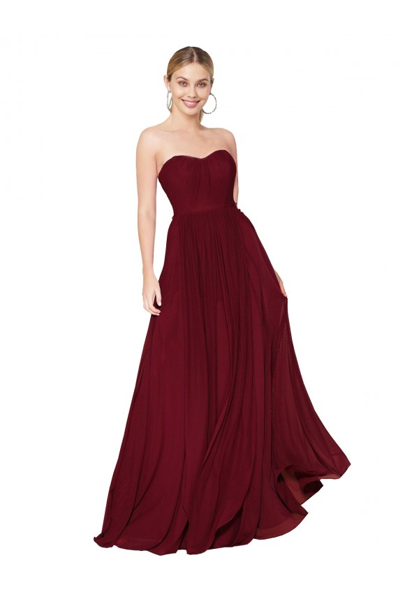 Burgundy A-Line Strapless Long Formal Dress