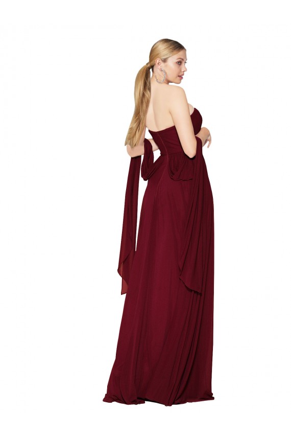 Burgundy A-Line Strapless Long Formal Dress