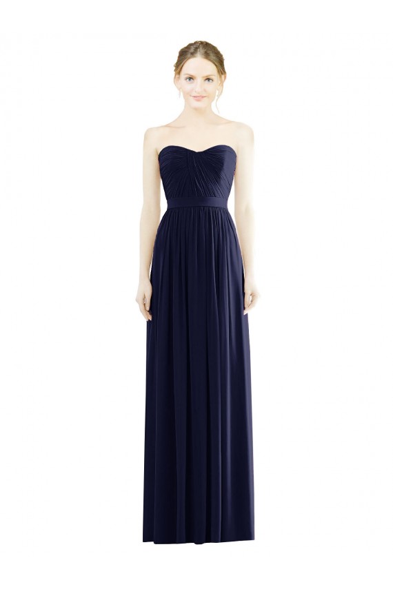 Dark Navy A-Line Strapless Long Formal Dress